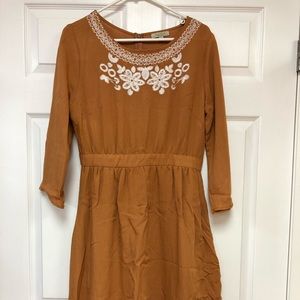 Roolee Mustard Embroidered Dress